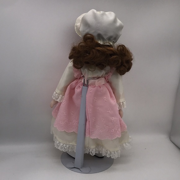 Vintage Porcelain Doll with Soft Body on Metal Stand 16” inches Tall approx - Picture 6 of 11